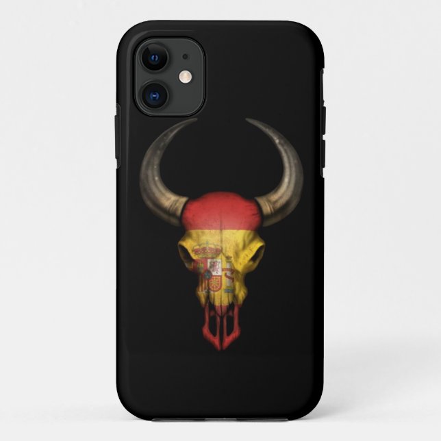 Coques Case-Mate iPhone Crâne espagnol de Taureau de drapeau sur le noir (Dos)