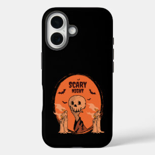 Coque Pour iPhone 16 Crâne et Chauve-Souris de la Nuit Effrayante Hallo