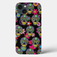 Crâne et fleurs de sucre fou sur Motif noir