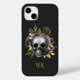 Coque Case-Mate iPhone Crâne floral gothique vintage noir et or