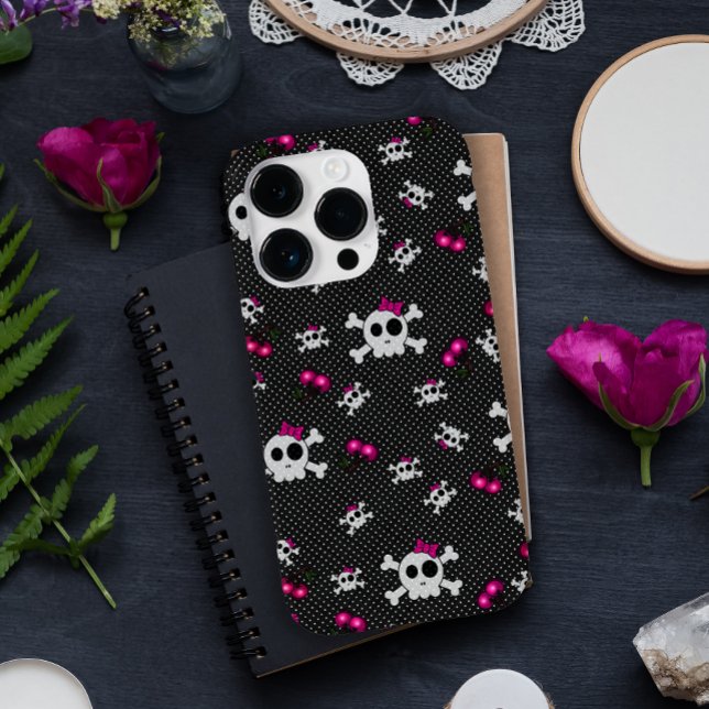 Coques Case-Mate iPhone Crâne gothique avec des vaches roses (Créateur téléchargé)