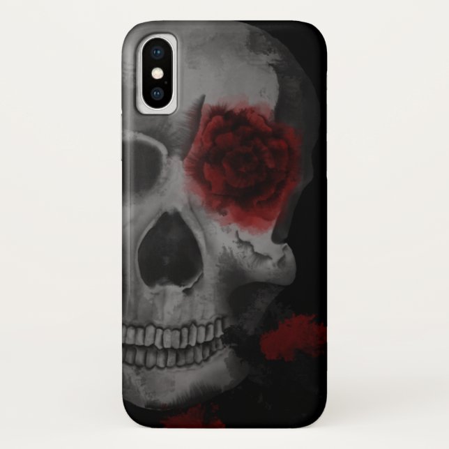 Coques Case-Mate iPhone Crâne gothique et Roses rouges vibrants (Dos)