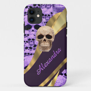 Coques Pour iPhone Crâne gothique violet personnalisé