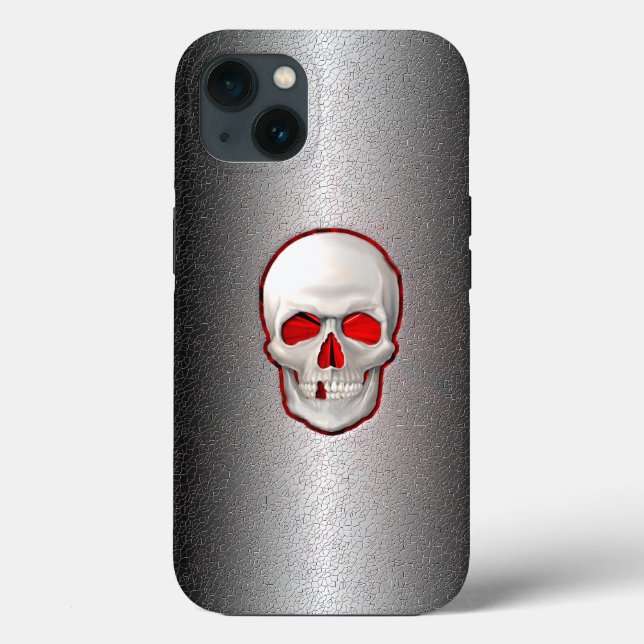 Coques Case-Mate iPhone Crâne lumineux en 3D incrusté sur métal fissuré (Verso)