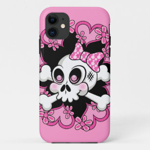 Coque iPhone 11 Crâne mignon et coeurs