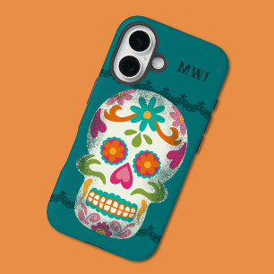 Coque Pour iPhone 16 Crânes de sucre Dia De Los Muertos Monogramme