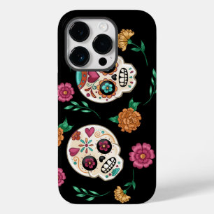 Coque Case-Mate iPhone Crânes de sucre et fleurs du Jour des morts en noi