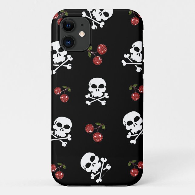 Coques Case-Mate iPhone Crânes et cerises Rockabilly RAB sur fond noir (Dos)