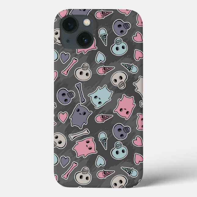 Coques Case-Mate iPhone Crânes, et coeurs sur arrière - plan noir (Verso)