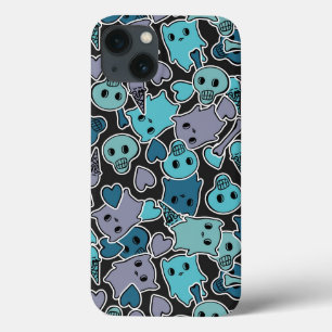 iPhone 13 Coque Crânes, et coeurs sur l'arrière - plan noir 2