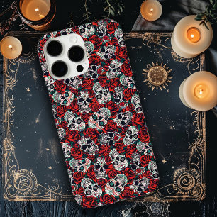 Coque iPhone 16 Pro Max Crânes et roses rouges