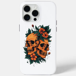 Coque Case-Mate iPhone Crânes Jumeaux aux Florales Orange Gothique