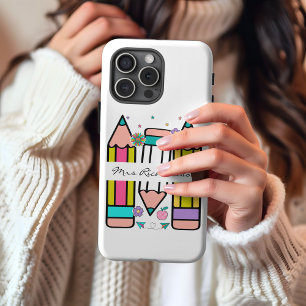 Coque Case-Mate iPhone Crayon de nom d'enseignant de dessin animé coloré