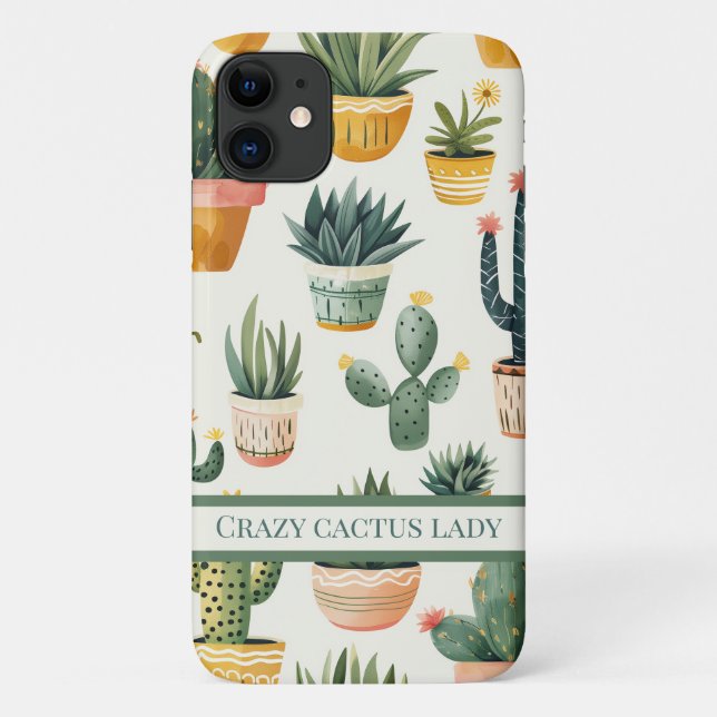 Coques Case-Mate iPhone "Crazy cactus lady ! texte sur un dessin de cactus (Dos)