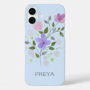 Coque Pour iPhone 16 Plus Création florale avec le nom Freya.