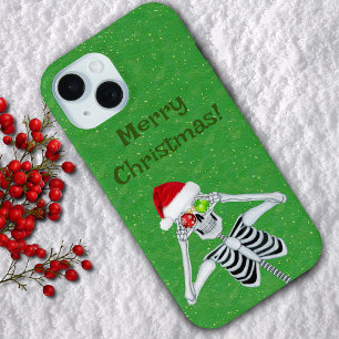 Coque Case-Mate iPhone Creepmas Squelette de Santa Hat Ornements sur Vert