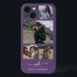 Case-Mate iPhone Case Créez votre propre collection de 4 photos Monogram<br><div class="desc">Elégant Monogrammed Purple Photo Collage iPhone 13 Coque - Keepsaké 4 photo collage avec un modèle monogramme de calligraphie personnalisé pour vos initiales et vos noms de famille et nom complet sous la ligne de séparation sur un arrière - plan violet.</div>