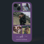 Case-Mate iPhone Case Créez votre propre collection de 4 photos Monogram<br><div class="desc">Elégant Monogrammed Purple Photo Collage iPhone 13 Coque - Keepsaké 4 photo collage avec un modèle monogramme de calligraphie personnalisé pour vos initiales et vos noms de famille et nom complet sous la ligne de séparation sur un arrière - plan violet.</div>