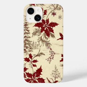 Coque Case-Mate iPhone Crème Antique Bourgogne Hiver Oiseaux Floral de Ho