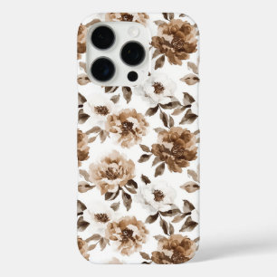 Coque iPhone 16 Pro Crème Brown Fleurs blanches Noël