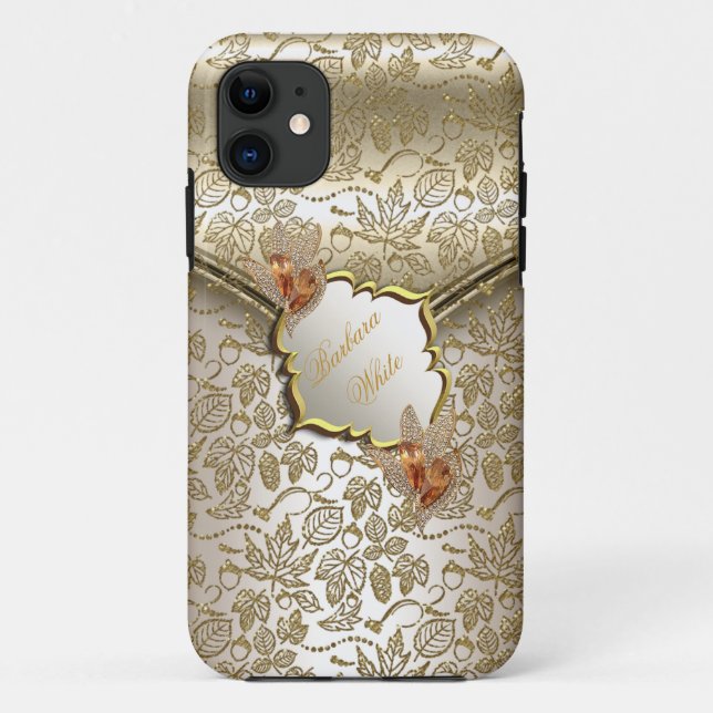 Coques Case-Mate iPhone Crème Caramel Damas Beige Or Ambre B (Dos)