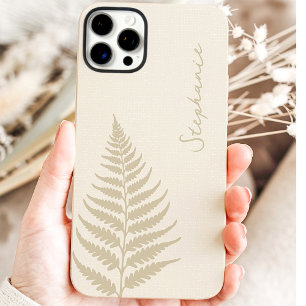 Coque iPhone 16 Pro Max Crème Cottagecore Forêt de Fougères Nom