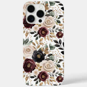 Coque iPhone 16 Pro Max Crème de Bourgogne Fleur Noir