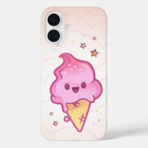 Coque Pour iPhone 16 Crème glacée de Kawaii douce - Conne rose mou