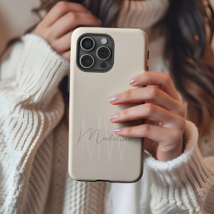 Coque iPhone 16 Pro Max Crème Monogramme minimaliste moderne