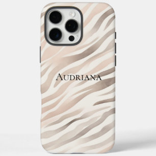 Coque iPhone 16 Pro Max Crème rose Beige Zebra Poster de animal