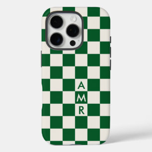 Coque iPhone 16 Pro Crème verte Monogramme À damiers Motif