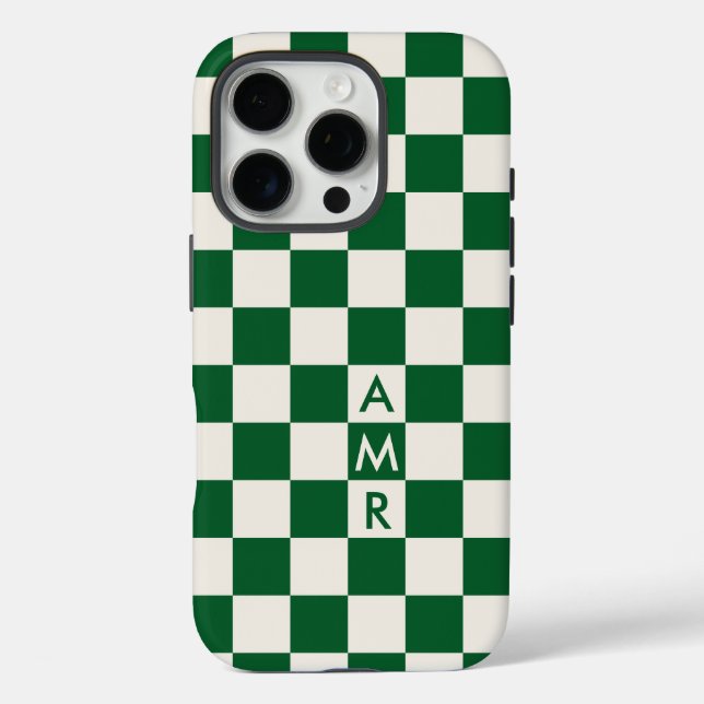 Coques Case-Mate iPhone Crème verte Monogramme À damiers Motif (Verso)