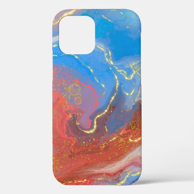 Coques Case-Mate iPhone Crimson, Blush, Blue and Gold Marbled Alcohol Ink (Verso)