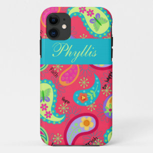 Coques Pour iPhone Crimson rouge Turquoise moderne Motif Paisley