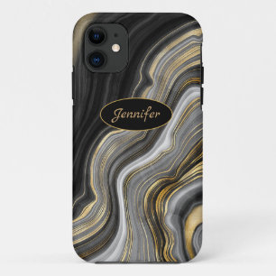 Case-Mate iPhone Case Cristal d'agate noir et or moderne Personnalisé
