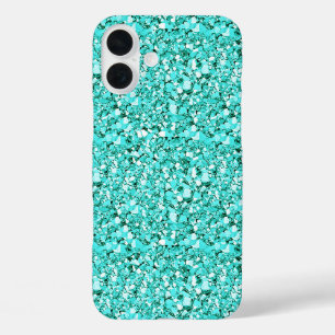 Coques iPhone 16 Plus cristal druzy - bleu aquamarine