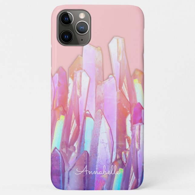 Coques Case-Mate iPhone Cristaux arc-en-ciel sur rose (Dos)
