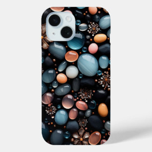 Coque Case-Mate iPhone Cristaux Sombres de Luxe et Fleurs Dorées Esthétiq