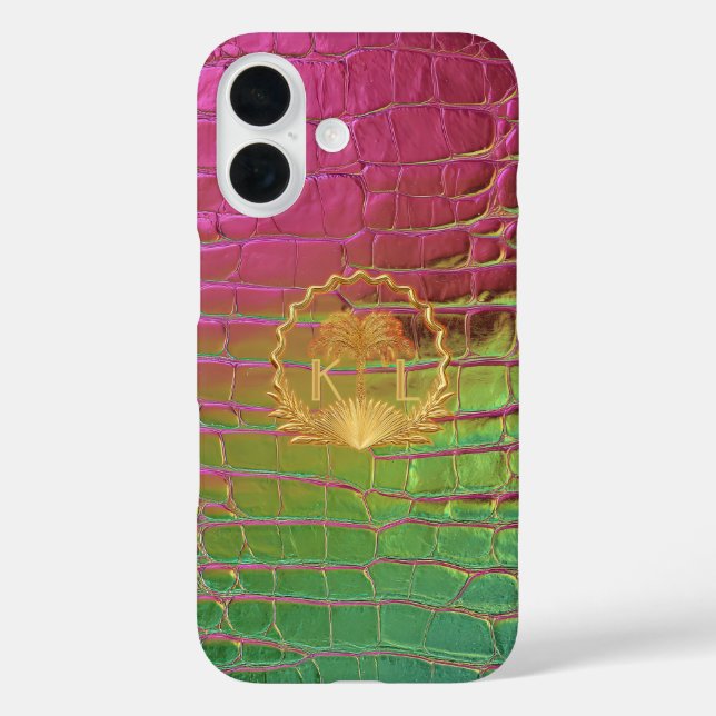 Coques Case-Mate iPhone Croc Monogramme Iridescent Rose Vert Élégant (Verso)