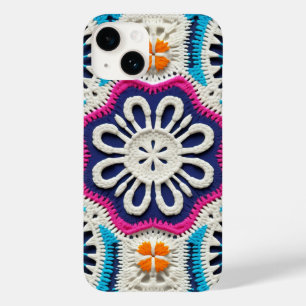 Coque Case-Mate iPhone Crochet bleu rose blanc coloré Granny Carré