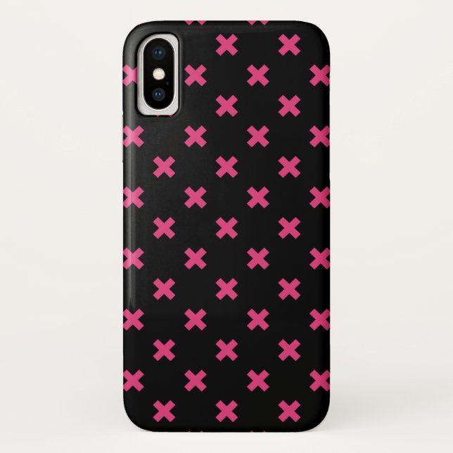 Coques Case-Mate iPhone Crochis Fuchsia sur noir (Dos)