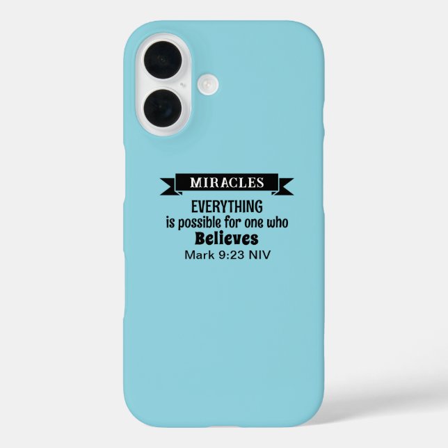 Coques Case-Mate iPhone Croire en Miracles Bible Verse Bleu clair (Verso)