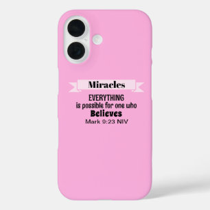 Coque Pour iPhone 16 Croire en Miracles Bible Verse Rose Christian