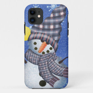 Coque iPhone 11 Croissant de lune et flocon de neige de bonhomme