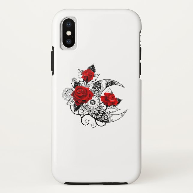 Coques Case-Mate iPhone Croissant mécanique avec roses rouges (Dos)
