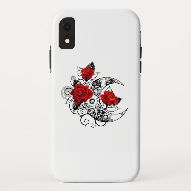 Coques Case-Mate iPhone Croissant mécanique avec roses rouges (Dos)