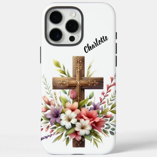 Coques Case-Mate iPhone Croix chrétienne entourée d'un bel art floral (Verso)