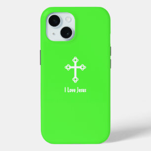 Coque Case-Mate iPhone Croix chrétienne I Love Jesus Lime Green