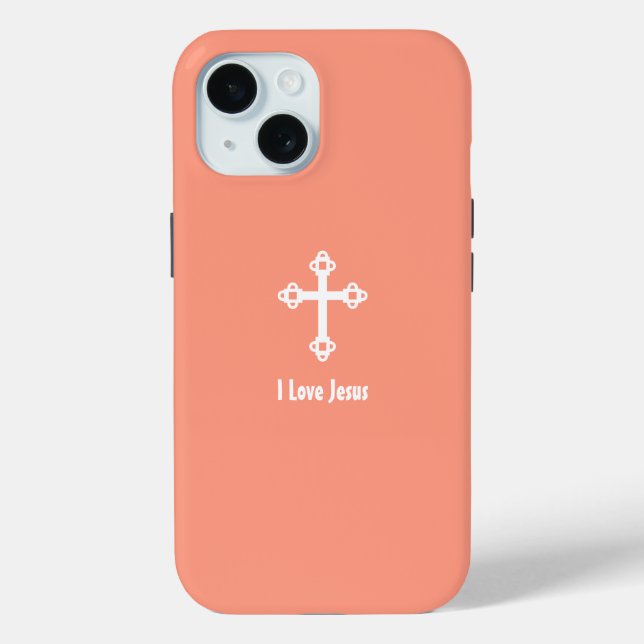Coques Case-Mate iPhone Croix chrétienne I Love Jésus Saumon Orange (Verso)