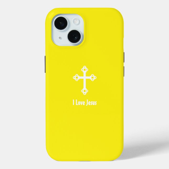 Coques Case-Mate iPhone Croix chrétienne J'aime Jésus Jaune brillant (Verso)